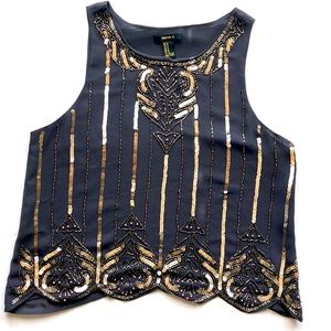 EMBELLISHED SLEEVELESS TOP                SIZE - M   COLOR: GREY    GENTLY WORN